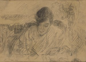 Frau beim Schreiben eines Briefes (Ensors Schwester) von James Ensor