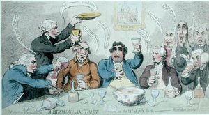 Ein Birmingham-Toast, wie er am 14. Juli von der Revolutionsgesellschaft gegeben wurde von James Gillray