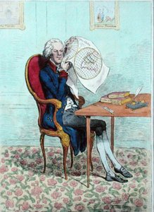 Ein scharfsichtiger Politiker entdeckt die britischen Eroberungen, veröffentlicht von Hannah Humphrey im Jahr 1795 von James Gillray