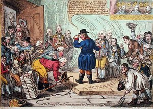 Ein alter englischer Gentleman, belästigt von Dienern, die Stellen suchen