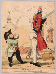 Bombardinian, bespricht Staatsangelegenheiten mit einem im Amt, veröffentlicht 1779 (handkolorierter Stich)