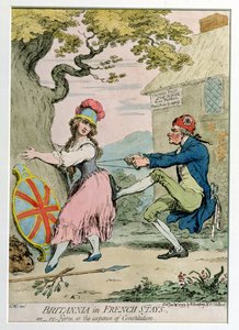 Britannia in französischen Korsetts, oder Reform auf Kosten der Verfassung, veröffentlicht von Hannah Humphrey 1793 (handkolorierte Radierung)