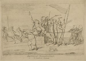 Britannias Ermordung oder Das Vergnügen der Republikaner, veröffentlicht am 10. Mai 1782 von James Gillray