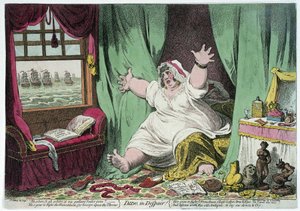 Didos Verzweiflung, Karikatur, die sich über die Beziehung von Horatio Nelson und Lady Emma Hamilton lustig macht von James Gillray
