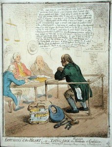 Herzergüsse, oder Lügner Jack der Schmied bei der Beichte, veröffentlicht von Hannah Humphrey im Jahr 1795 für die Philanthropische Gesellschaft