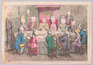Gnade vor dem Essen oder ein Blick auf Lord Peters, veröffentlicht 1779 (handkolorierter Stich)