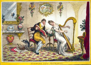 Harmonie vor der Ehe, veröffentlicht von Hannah Humphrey, 25. Oktober 1805 (handkolorierte Gravur) von James Gillray