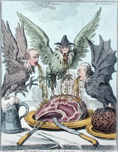Harpyien zerstören das Fest, veröffentlicht von Hannah Humphrey im Jahr 1799