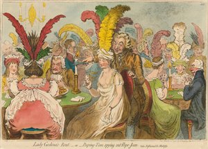 Lady Godinas Gesellschaft,-oder-Peeping-Tom spioniert Pope-Joan aus, 1796 von James Gillray