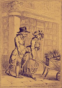 Lord Sandwich, der einer Blumenverkäuferin Aufmerksamkeit schenkt von James Gillray