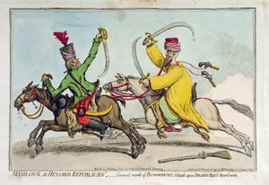 Mamlouk und Republikanischer Husar, oder das allgemeine Ergebnis von Bonapartes Angriff auf die Nachhut von Ibrahim Bey, veröffentlicht von Hannah Humphrey im Jahr 1799