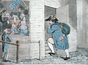 Mason, der Konditor des Herzogs, der die Schmuckstücke verteilt, veröffentlicht von Hannah Humphrey im Jahr 1788 von James Gillray