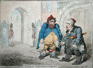 Treffen unglücklicher Bürger, veröffentlicht von Hannah Humphrey im Jahr 1798 von James Gillray