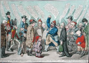 Treffen des Geldinteresses: Verfassungsopposition gegen 10 Prozent, oder John Bulls Freunde alarmiert durch die neue Steuer, veröffentlicht von Hannah Humphrey im Jahr 1798