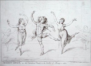 Moderne Anmut oder das Opernfinale des Balletts von Alonzo e caro, veröffentlicht von Hannah Humphrey 1796 von James Gillray