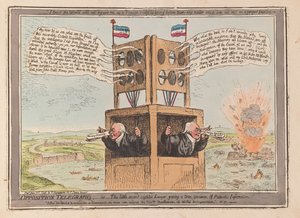 Oppositionstelegraphen oder der kleine hellsichtige Anwalt gibt ein wahres Beispiel patriotischer Information, veröffentlicht 1798 von James Gillray