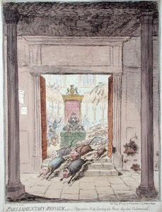 Parlamentarische Reform, oder Oppositionsratten verlassen das Haus, das sie untergraben haben, veröffentlicht von Hannah Humphrey im Jahr 1797
