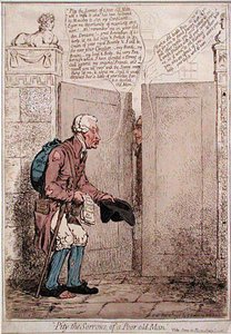 Erbarmt euch der Sorgen eines armen alten Mannes, veröffentlicht von Hannah Humphrey im Jahr 1796 von James Gillray