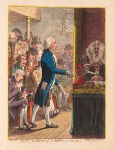 Skizze des Inneren von St. Stephens, wie es jetzt steht, veröffentlicht 1802 (handkolorierte Gravur) von James Gillray
