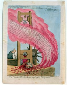 Das Blut der Ermordeten schreit nach Rache, die Hinrichtung von Ludwig XVI. (1754-93) durch die Guillotine, veröffentlicht von Hannah Humphrey von James Gillray