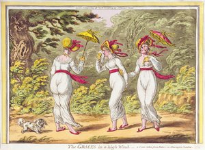 Die Grazien im starken Wind, eine Szene aus der Natur in den Kensington Gardens, veröffentlicht von Hannah Humphrey, 1810