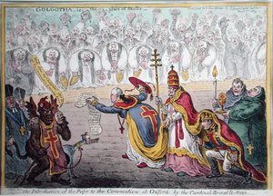 Die Einführung des Papstes in die Konvokation in Oxford durch den Kardinal Broad-Bottom, veröffentlicht von Hannah Humphrey im Jahr 1809