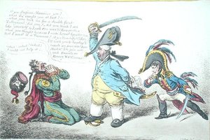 Der großmütige Minister züchtigt preußische Treulosigkeit, veröffentlicht von Hannah Humphrey 1806 von James Gillray