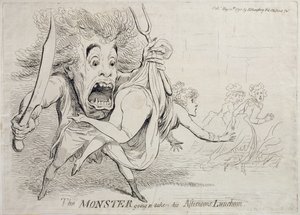 Das Monster geht zu seinem Nachmittagsimbiss, veröffentlicht von Hannah Humphrey im Jahr 1790 von James Gillray