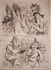 Die Nationalversammlung versteinert und Die Nationalversammlung wiederbelebt, veröffentlicht von S.W. Fores im Jahr 1791 von James Gillray