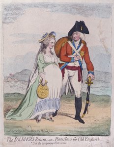 Die Rückkehr der Soldaten oder Seltene Nachrichten für Alt-England, veröffentlicht von Hannah Humphrey im Jahr 1791 von James Gillray