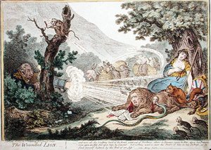 Der verwundete Löwe, veröffentlicht von Hannah Humphrey im Jahr 1805 von James Gillray