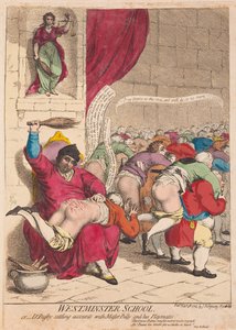 Westminster School oder Dr. Busby begleicht Rechnungen mit Meister Billy und seinen Spielkameraden, veröffentlicht 1785 (handkolorierter Stich)