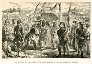 Das Treffen von Lord Clive mit Meer Jaffier nach der Schlacht von Plassey (Stich) von James Godwin