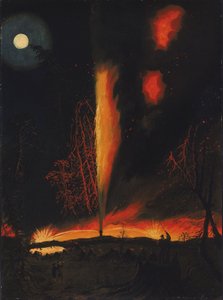 Brennender Ölbrunnen bei Nacht, nahe Rouseville, Pennsylvania von James Hamilton
