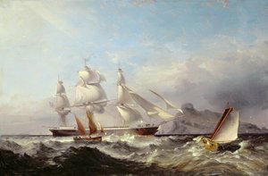 Ein Klipperschiff vor dem Mumbles-Leuchtturm, Swansea