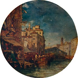 Ansicht des Canal Grande, Venedig, mit der Rialto-Brücke in der Ferne, ca. 1850 von James Holland