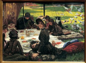 Frühstück im Grünen Familienszene beim Picknick. Gemälde von Jacques Joseph (Jacques-Joseph) Tissot genannt James Tissot (1836-1902) von James Jacques Joseph Tissot