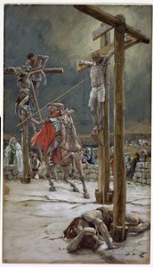 Einer der Soldaten durchbohrte seine Seite mit einem Speer, Illustration für Das Leben Christi von James Jacques Joseph Tissot