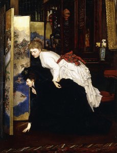 Junge Frauen betrachten japanische Objekte, ca. 1869-1870 von James Jacques Joseph Tissot