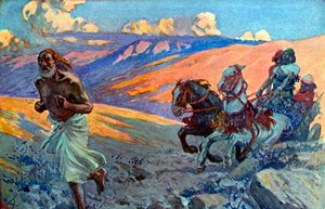 Elija läuft vor dem Wagen Ahabs her von James Jacques Joseph after Tissot
