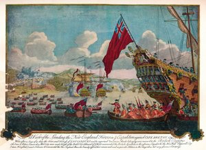 Die Landung der Truppen aus Neuengland auf der Insel Cape Breton, um Louisbourg anzugreifen, 1747