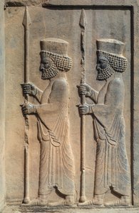 Ein skulptiertes Relief in Persepolis. Darius I. begann mit dem Bau seiner zeremoniellen Hauptstadt von James L Stanfield