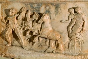 Antikes Relief aus Phaleron, das Echelos zeigt, wie er Basile aus der Unterwelt befreit
