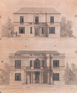 Vorbereitende Zeichnung für Designs 7 und 8, Platte 5 einer Sammlung von Designs für ländliche Rückzugsorte von James Malton