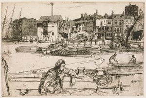 Black Lion Wharf, aus der Thames Set (Eine Serie von sechzehn Radierungen von Szenen an der Themse und anderen Motiven) von James Abbott McNeill Whistler