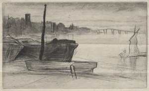 Chelsea-Brücke und Kirche von James McNeill Whistler