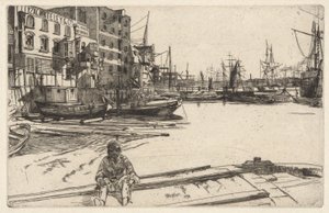 Eagle Wharf (Tyzac, Whiteley & Co.), aus der Thames-Serie (Eine Serie von sechzehn Radierungen von Szenen an der Themse und anderen Motiven) von James McNeill Whistler