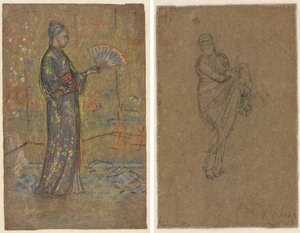 Japanische Frau malt einen Fächer (recto); Stehende Frau hebt ihr Kleid (verso) von James McNeill Whistler