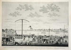 Ansicht der Ufer des Ganges mit Darstellung des Churruck Poojah, veröffentlicht 1810 (Gravur) von James Moffat