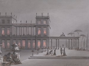 Ein italienisches Fest: Figuren auf der Terrasse eines Palazzo